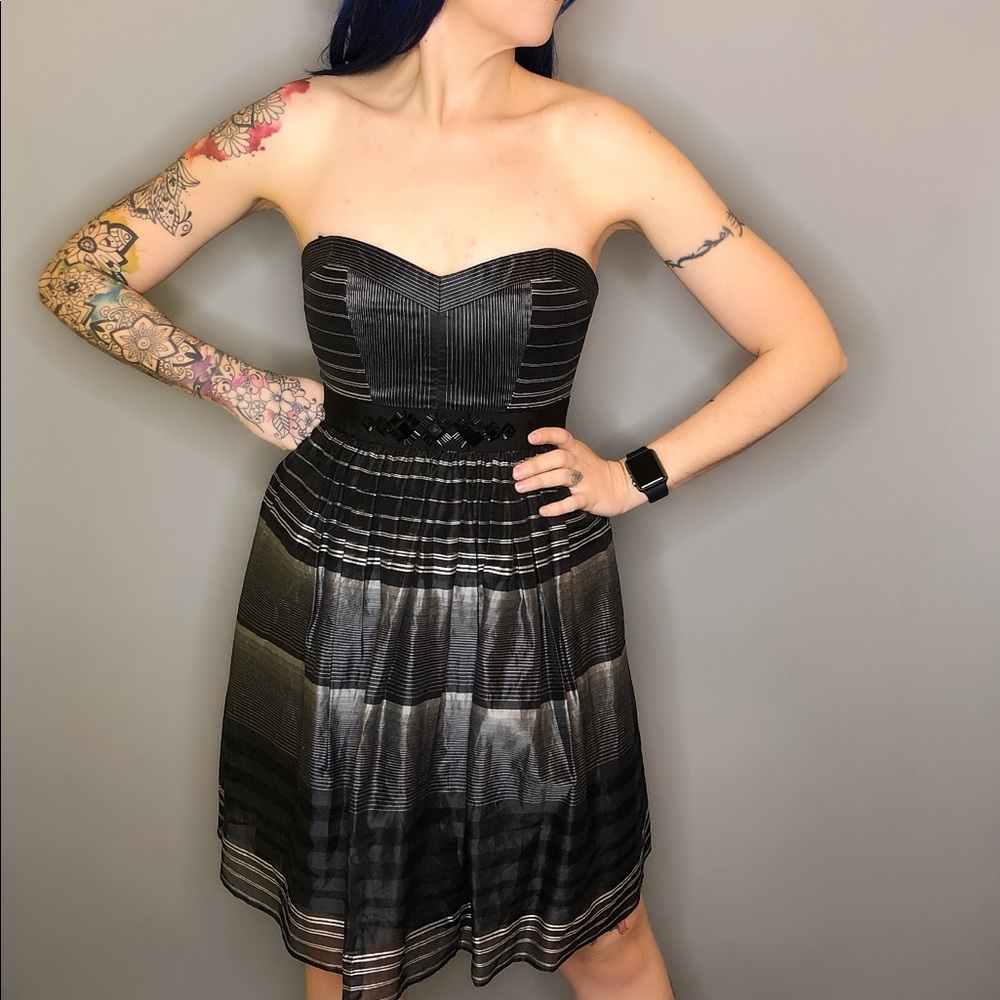 BCBGMaxazria strapless striped cocktail dress